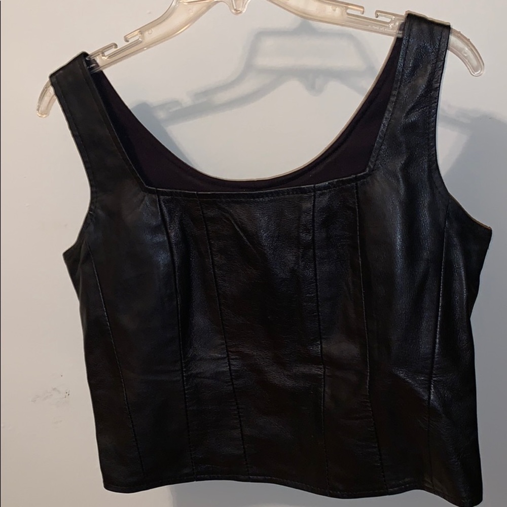 Vintage Oscar Leopold Leather crop tank top shirt